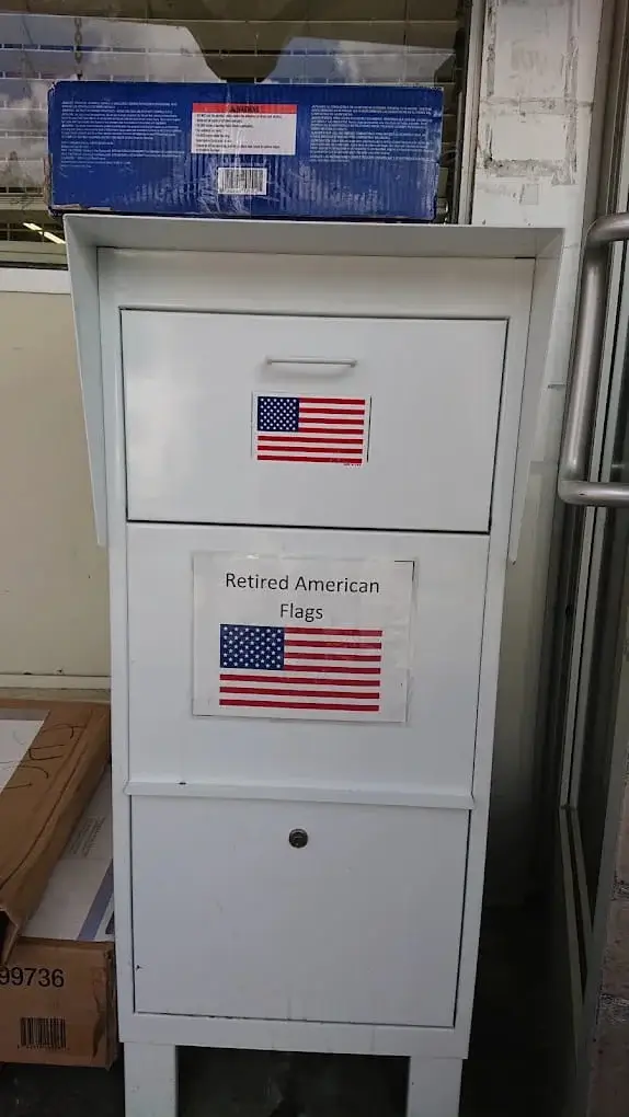 Pacific Ace Hardware provides a respectful and convenient way to retire flag in Vacaville CA, with a flag drop box to the left of their front door.