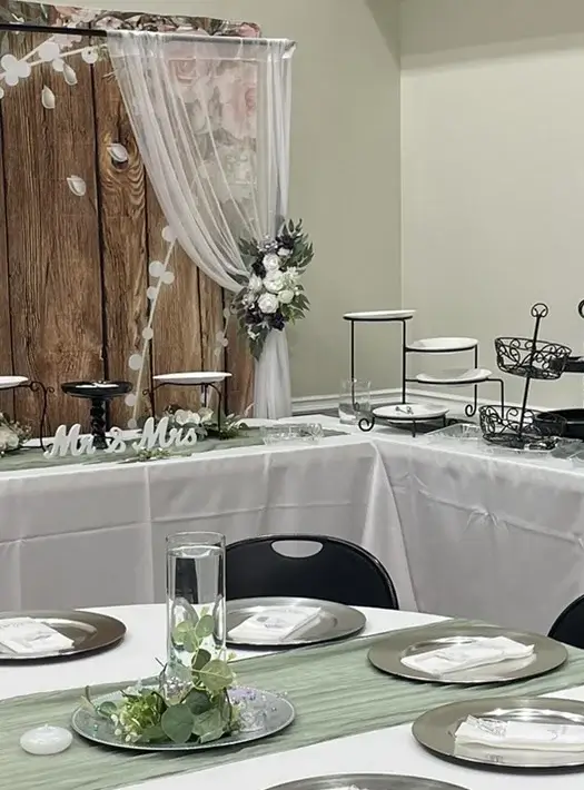 Wedding reception with Mr. and Mrs. decorations.